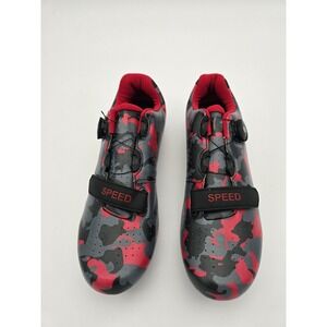 Speed Cycling Shoes Mens Size 13 Black Red Camouflage 3 Cleat Speed Tie Strap